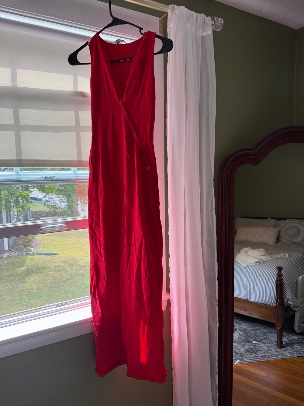 Meshki Red V-Neck Maxi Slip Dress